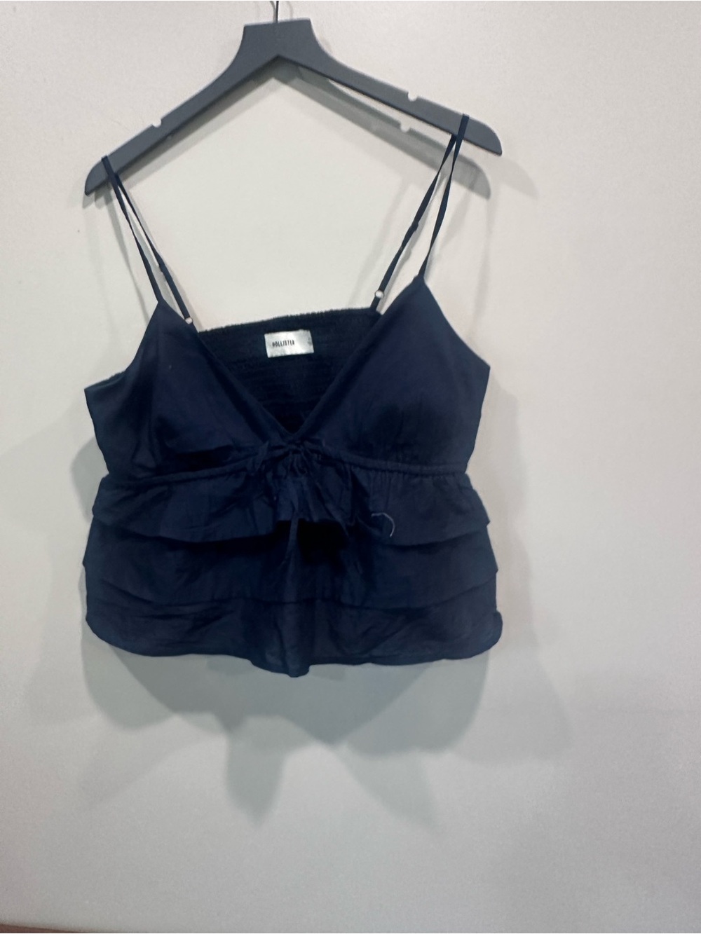 Hollister Navy Ruffled Tie-Front Spaghetti Strap Cami